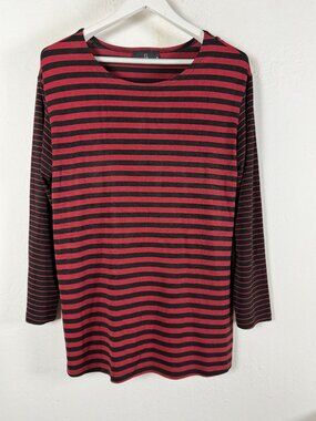 Carole Little Womens Red Black Striped Long Sleeve Tunic Top Large USA Stretch
